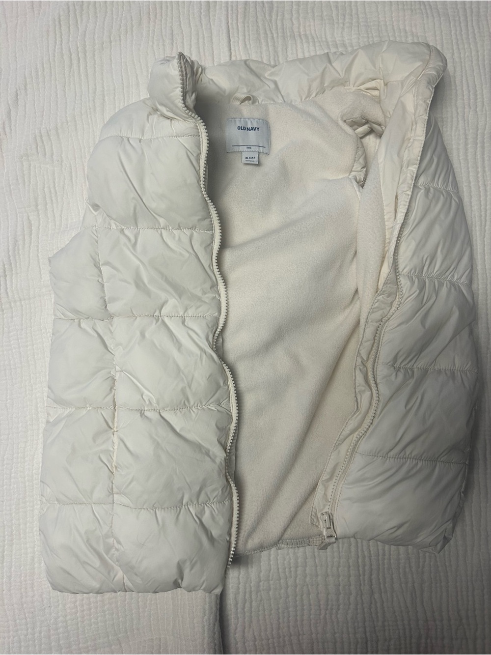 Old Navy White Quilted Puffer Vest with Fleece Lining